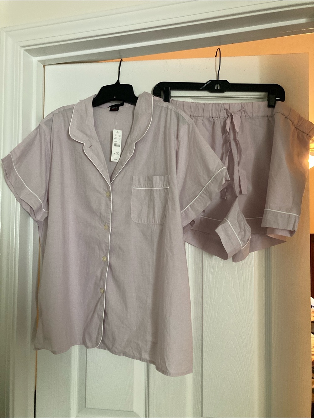 J. Crew Factory Lavender Short Sleeve Pajama Set with White Piping